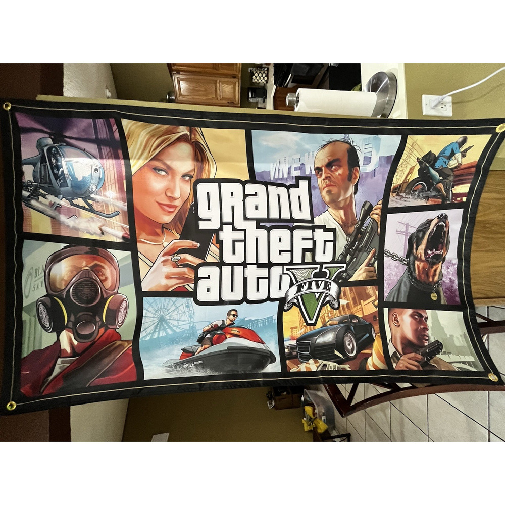 Grand Theft Auto V 5' Flag Banner Poster Sony PlayStation 3 PS3 2013 Rockstar 5